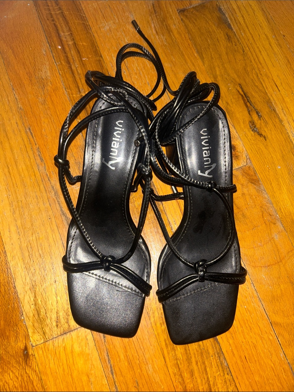 MOVING SALE Vivianly Black Lace-Up Square-Toe Heeled Sandals